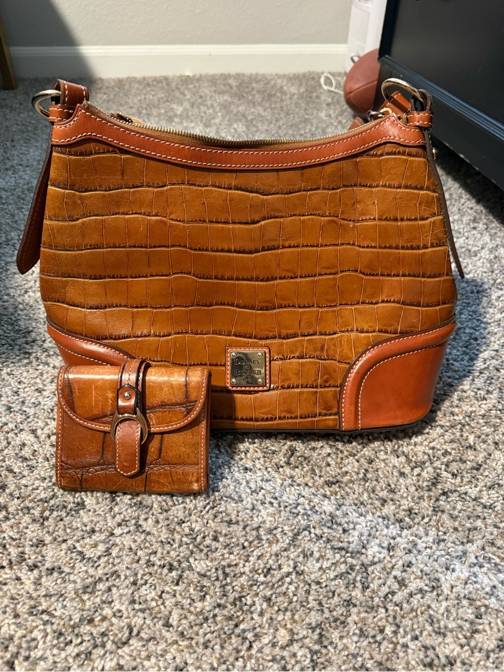 Dooney & Bourke Cognac Croc-Embossed Leather Shoulder Bag with Matching Wallet